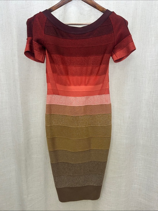Herve Leger Dresses & Skirts - Herve Leger Signature Bandage Striped Ombre Dress in Burgundy, Coral & Tan